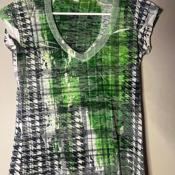 Green and white houndstooth print| Y2K Top | Grunge | Emo - Picture 2 of 6